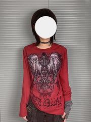 Punk Gothic Metallic Red Long Sleeve T-Shirt