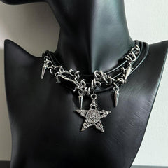 Star Leather Cord Gothic Necklace