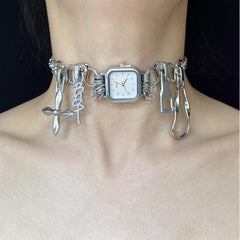 Watch Pendant Spliced Titanium Necklace