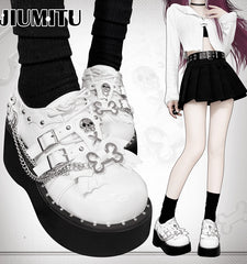 Punk y2k thick-soled height-increasing leather shoes