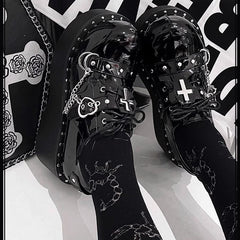 lolita punk y2k thick-soled leather shoes