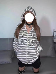 Punk y2k striped cardigan sweatshirt