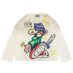 Hand-painted personalised long-sleeved T-shirt tide fun cartoon