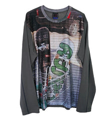 Graffiti Double Stripe Mesh Long Sleeve T-Shirt