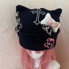 Y2K Goth Punk Cute Knitted Black Hat