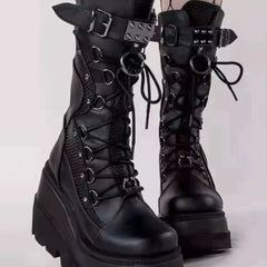 Height-enhancing thick-soled mid-calf boots knight boots