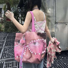 Y2k Hot Girl Pink Large Capacity Tote Bag