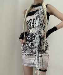 y2k hot girl gothic suspender skirt