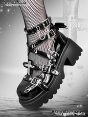 Punk thick-soled y2k rivet high heels