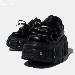 Punk y2k thick-soled leather shoes