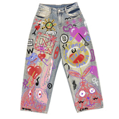 Graffiti bunny print straight jeans