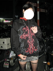 y2k punk print zip-up cardigan jacket