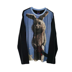 Rabbit Mesh Knit Patchwork Long Sleeve T-Shirt