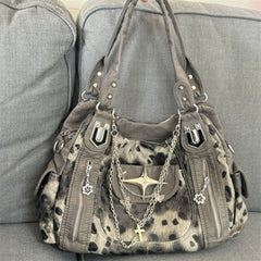 Leopard print vintage y2k large capacity tote bag