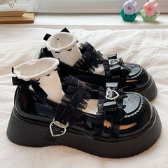 Cute lolita thick-soled college leather shoes