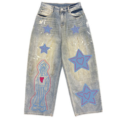 Art print straight jeans