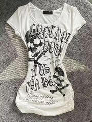 Vintage slim fit punk rock skull women's T-shirt