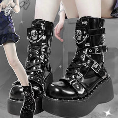 Skeleton y2k autumn and winter thick-soled high-top Martin boots