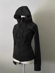 Vintage hooded sweatshirt with zipper design and waist