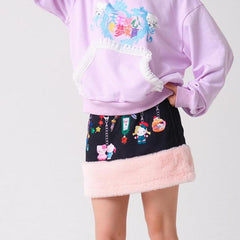 kitty print plush skirt