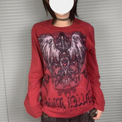 Punk Gothic Metallic Red Long Sleeve T-Shirt