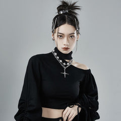 dark black y2k cross multi-layer necklace