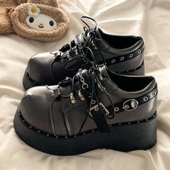 Punk y2k thick-soled height-increasing leather shoes