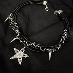 Star Leather Cord Gothic Necklace