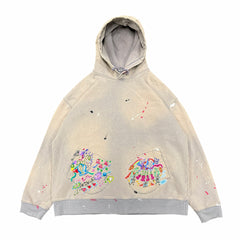 Street art oversize distressed hooded sweatshirt