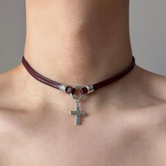 Dark Red Cross Collar