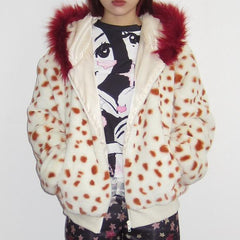 Faux Rabbit Fur Zip Hooded Jacket