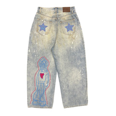 Art print straight jeans