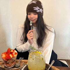 Cute Flower Dome Knit Hat Woolen Cold Hat Beanies