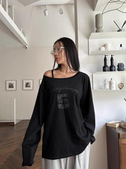 Slack Slouchy Shoulder Loose Long Sleeve T-Shirt Top