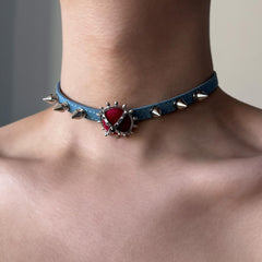 Blue Denim Studded Choker