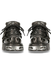 y2k thick-soled metal dark punk low-top leather shoes