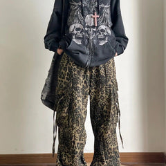 Y2K Gothic velvet skull print zip-up jacket