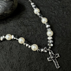 Black cross pearl chain