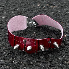 Irregular burgundy leather rivet collar y2k necklace