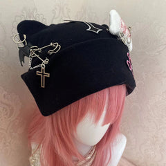 Y2K Goth Punk Cute Knitted Black Hat