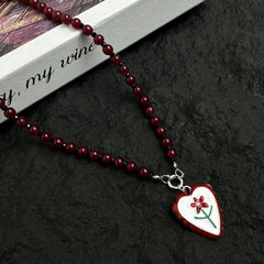 Love Pendant Red Beaded Necklace