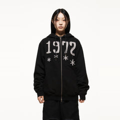 1972 Digital Patch Loose Hooded Sweatshirt Jacket