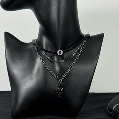 Cross Leather Collar Layers Necklace