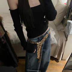 Hot Girl Leopard Print Belt Vintage Denim Belt