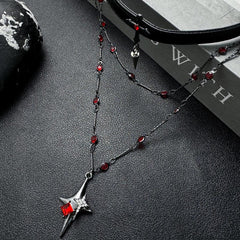 Extra Cross Black and Red Necklace