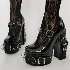 Punk rivet dark high heels