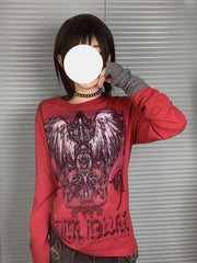 Punk Gothic Metallic Red Long Sleeve T-Shirt