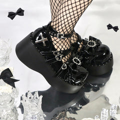 Sweet cool thick-soled leather shoes y2k high heels punk