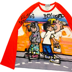 Genderless shoulder insert long sleeve t-shirt airbrushed