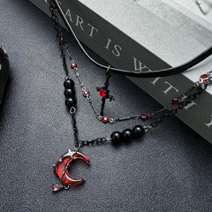 Multi-Layered Scarlet Moon Necklace